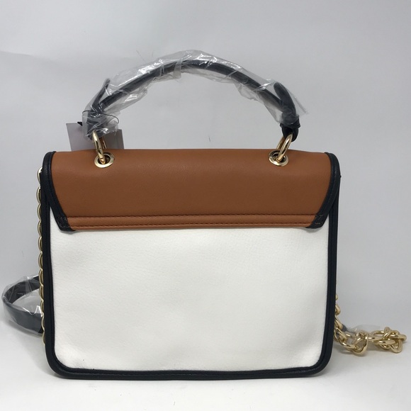 JustFab Color Blocked Messenger Bag, Size  10”L x 8”H x 4”D - Black/Cognac/White - Picture 4 of 13